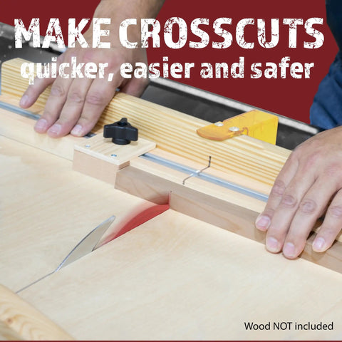 Top Shelf Diy Table Saw Crosscut Sled Kit With Two 19 Inch Predrilled Uhmw Slide Bars For Straight Shootin Precision And Total Shop Control Year Round, table saw setup with hands using crosscut sled.