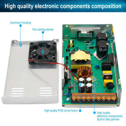 12V 50A 600W DC Switching Power Supply Dope Regulated SMPS For LED Strip Lights CCTV Security Systems And Computer Projects With 110V 220V Input For DIY Projects, aluminum housing and cooling fan