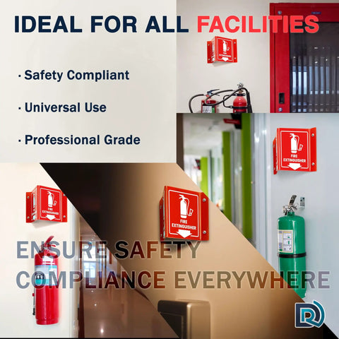 Fire Extinguisher Sign With Arrow 6 Inch 3D Two Sided Acrylic Projecting V Sign installed in office and warehouse.