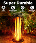 Outdoor Solar Lantern With USB Rechargeable Battery Waterproof LED Garden Light In Birdcage Metal Decor Style glowing in rain.