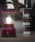 Red Beefy 800 Lumen LED Camping Lantern With USB Rechargeable Battery 200 Hour Runtime Carabiner Handle Emergency Light For Blackouts Storms And Hiking Adventures