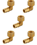 Pack Of 5 Pex A Expansion Brass Fittings 0.5 Inch Female Elbow Adapter For Pex Tubing, ASTM F1960 Compliant