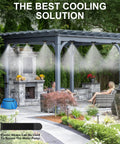 Portable Misting System With Rechargeable Pump For Outdoor Cooling Misting Line 26 Ft With 6 Brass Nozzles in patio setup