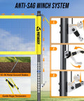 Anti-sag winch system for Backyard 2 In 1 Volleyball And Badminton Net Set With Adjustable Height From 5.1 To 8 Feet And Width From 20 To 32 Feet Includes 4 Aluminum Rackets Goose Feather Shuttlecocks And Carrying Bag For Quick Setup