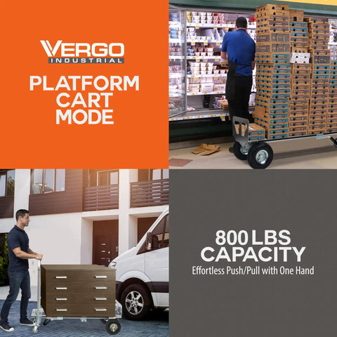 AS7B Heavy Duty Aluminum Hand Truck 2 In 1 Convertible Dolly with 800 lb capacity being used in platform cart mode