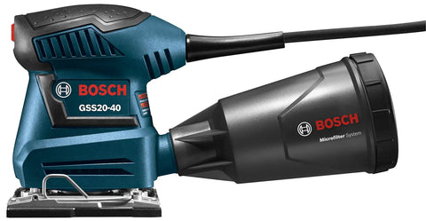 GSS20-40 One Quarter Sheet Orbital Finishing Sander, Palm Sized, 2 Amp Motor, 12,000 OPM, Dust Collection, side view