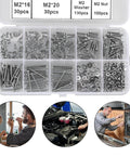 410 Piece Tiny Button Head Hex Socket Cap Screws Kit In 304 Stainless Steel With M2 Through M20 Sizes Zero Point Four Millimeter Pitch Includes Nuts Washers And Hex Keys For Micro Fastening Projects in a plastic organizer case