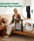 Adjustable Bed Rail For Seniors, Sturdy Grab Bar Supports Up To 300 Lbs, Black Bedside Safety Handle with storage bag and adjustable height