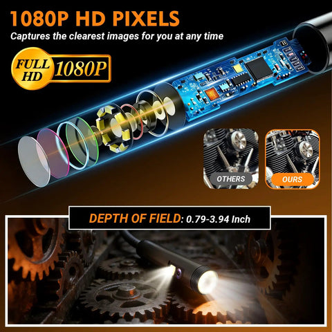1080P HD visual of Dual Lens Endoscope Camera With Light 1080P HD Borescope 5 Inch IPS Screen 16.5Ft SemiRigid Waterproof
