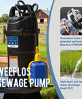 1.0HP Submersible Sump Pump With Automatic Float Switch, High 4200 GPH Flow, 28 Ft Lift, drains dirty water fast for basements