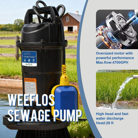 1.0HP Submersible Sump Pump With Automatic Float Switch, High 4200 GPH Flow, 28 Ft Lift, drains dirty water fast for basements