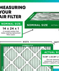 Diagram of 4 Pack 14x24x1 Air Filter MERV 8 Pleated Electrostatic showing nominal size 14x24x1 and actual size 13.38x23.38x0.75