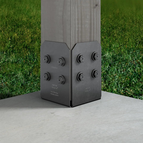 Outdoor Accents Avant Collection ZMAX Black Powder Coated Post Base For 8x8 With Slotted Adjustability on concrete