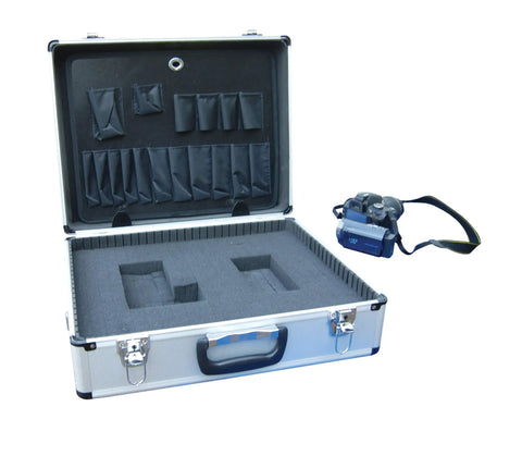 Rugged Aluminum Tool Case With Foam Insert And Perforated Storage Panels Lightweight 6 Lb Carrier Measuring 14x18x6 Inches, open with foam compartments visible.