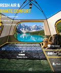 Interior view of 4 Person Camping Tent With Instant Setup In About 50 Seconds, Rainfly And Windproof Design, pet and gear zones.