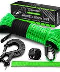 Off Road Winch Rope Kit For 4x4 Vehicles Three Sixteenth Inch By 50 Foot Synthetic Cable 8500 Lbs Green With Protective Sheath