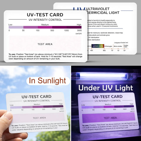 4 In 1 UV Test Card For UV Lamps And Systems, Fast 7 To 10 Second Verification, Works Across UV A B C D Spectrum, Clear Visual Feedback, Reusable Up To 5000 Tests, Durable Tool For Quick UV Performance Checks, 75x16mm card