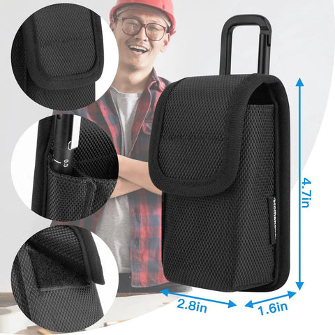 1680D Nylon Laser Measure Case For Blaze 65ft, DT50 165ft, And GLM100-23 100ft, Tough Pro Grade With Pen Pocket, Belt Buckle And Carabiner, Protective Travel Storage Bag, black front view