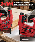 Straight Shooter Cordless Brad Nailer And Staple Gun Pack Includes Two Thousand Nails For Fast Carpentry And Diy Fixes shows tools on a workbench.