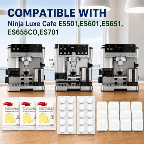 Six Month All In One Espresso Cleaning Kit For Ninja Luxe Cafe With Descaler Tablets Water Filter Inserts And Coffee Maker Cleaner Tablets For Comprehensive Coffee Machine Maintenance, compatible with Ninja Luxe Cafe ES501 ES601 ES651 ES655CO ES701