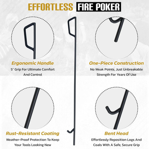 Features of a 36-inch poker from Smokeless Fire Pit Accessories Set For Outdoor Hangouts And Backyard Chill, showing ergonomic handle and rust-resistant coating.