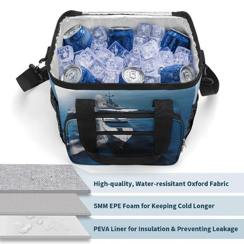 Portable Soft Cooler Bag For Camping And Beach Trips Leakproof Insulated Ice Chest With 22L Capacity, yacht sailboat print, ice-filled interior