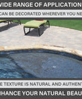 Flexible Stone Edge Form Liner For Concrete Countertops And More, installed around a swimming pool with natural stone effect.