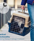 Person carrying pet carrier showing M6 Pet Carrier Fasteners Set with 20 plastic butterfly nuts and 20 M6 x 30 stainless steel bolts