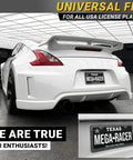 Fresh Black Carbon Fiber License Plate Frames Two Pack Slim Heavy Duty Auto Accessories Truck Car Universal Drop In Fit Street Legal Badass Vanity Upgrade on a white sports car.
