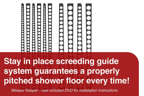 Standard Shower Floor Kit With Pre Pitch System No Brainer Setup Weep Protector Pan Liner Shower Drain Quick Pitch Installation DVD guides