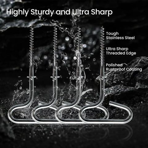 Ice Anchor Tool Kit For Cold Weather Fishing And Camping Beefy Stainless Steel Tent Stakes with water droplets