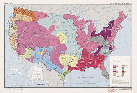 Native American Tribes Map 23 By 34 Inches Unframed With Languages And Cultures For Classroom Decor Geography Wall Art