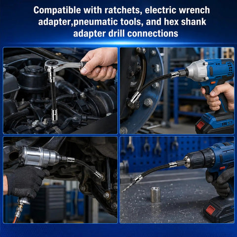 Image showing 3 Pack 1/2 Inch Drive Flexible Shaft Extension used with electric wrench and ratchet for tight spaces.