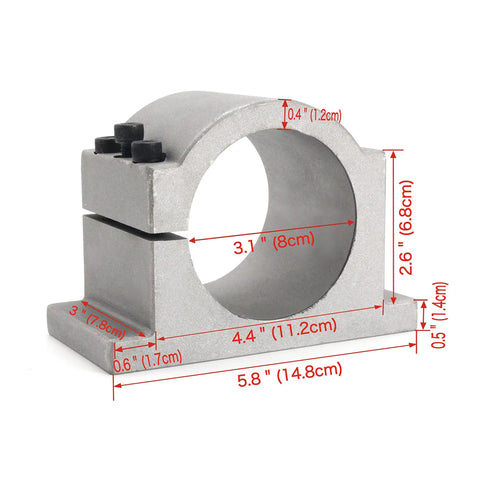 65mm aluminum mount for Beefy Water Cooled CNC Spindle Kit 0.8 kW 110V, shown with dimensions for DIY router and milling machines