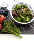 Future Strainer Set Fine Mesh Stainless Steel 304 8 inch strainer with salad and produce on slate board