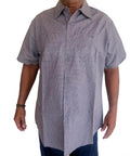 Men's Micro Check Short Sleeve Work Shirt, Heavy Duty Industrial Auto Mechanic Uniform, with dual pockets in focus.