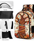 Unisex Vintage Ethnic Floral Tree Pattern Backpack With Large Capacity, Durable Polyester Build, Smooth Zipper, Side Pockets