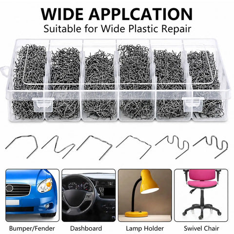 Three Thousand Pieces Plastic Welder Staples Kit With Storage Box showing assorted staples for car bumpers and DIY repairs