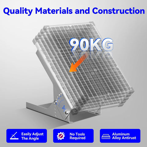 13.8 Inch Immortal Steel Solar Panel Tilt Mount Stand for 0 to 200W Panels, adjustable bracket shown with grid design, 90KG label.