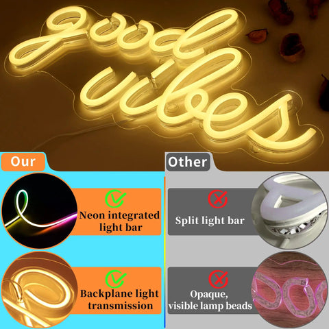 Good Vibes Neon Sign For Bedroom Decor, Warm White LED Neon Lights For Wall Decor, 16 By 8 Inch Accent Light, Positive Mood Booster