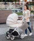 Leakproof Wet Dry Bag Set For Baby Gear 3 Pack Checkerboard Pattern attached to stroller handle in outdoor setting