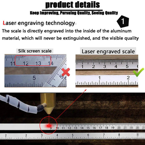 Durable Aluminum Multi Angle Measuring Ruler With 12 Sided Angles And 3 Hole Positioning Apertures, laser engraved scale detail