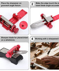 Straight Up Tough Metal Chisel Sharpening Jig And Honing Guide For Woodworking Blades 0.1 To 2.8 Inches in use at 20-degree angle.