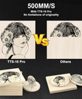 Front view of Twotrees TTS-10 Pro laser engraver: wooden panels and coasters with engraved portrait