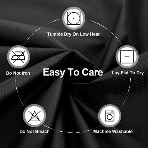 Care instructions for Beefed Up Heavy Duty Outdoor Patio Heater Cover, showing fabric details and care symbols.