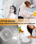 Square Silver Grey Hair Drain Catcher With Strong Suction Cup in a shower, catching hair and soap in a modern bathroom setting.