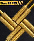 24 Pieces Diamond Chainsaw Sharpener Bits Titanium Plated High Hardness Burrs Pro Grade in three sizes, gold color