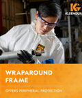 Antifog Safety Glasses Built For The Daily Grind Full Case Bulk Pack With Crystal Clear Lenses And Flexible Metallic Blue Frames For Rock Solid Job Site Reliability worn by worker inspecting metal pipe.
