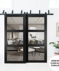 Interior Barn Bypass Sliding Doors With Clear Glass And Solid Wood Black Finish Modern Style 72x96 Inches Workhorse Heavy Duty Sliding Hardware Included