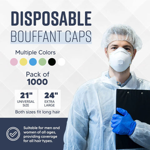 Blue 21 Inch Disposable Bouffant Cap Hairnet Non Woven Non Pleated Case Of 1000 For Medical Labs Nurses Tattoo Food Service Hospital Cooking Go To Hair Protection For Medical And Food Prep